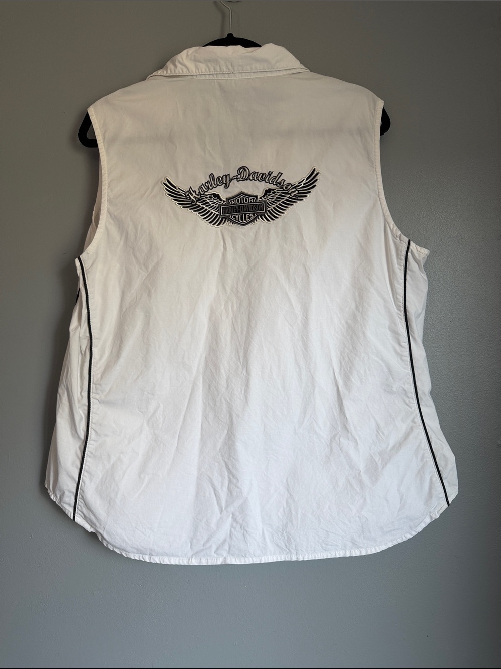 Vintage Harley Davidson Embroidered Wing Logo Sleeveless Vest Top White 1X 16-18